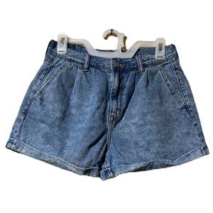 American Eagle Mom Shorts Sz 27 Blue Jean Denim High Waisted Pleated Cuffed